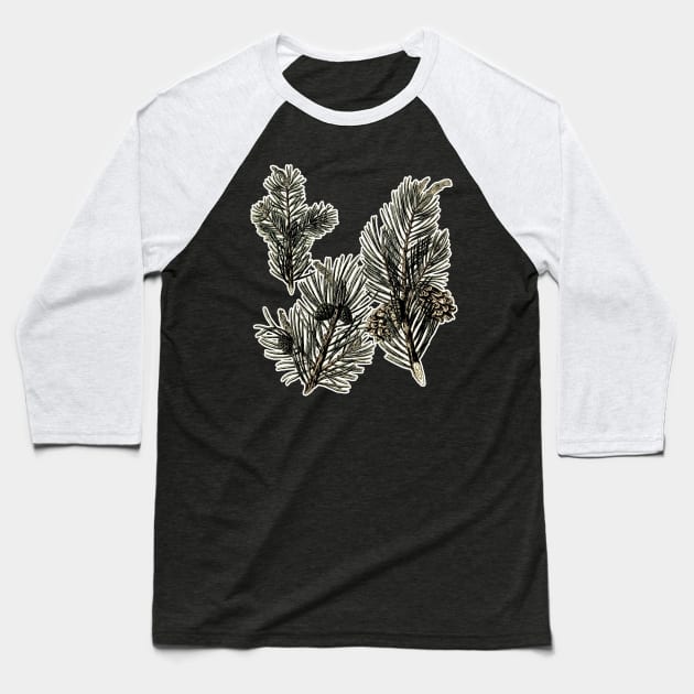 Pine Tree Cones Baseball T-Shirt by encycloart